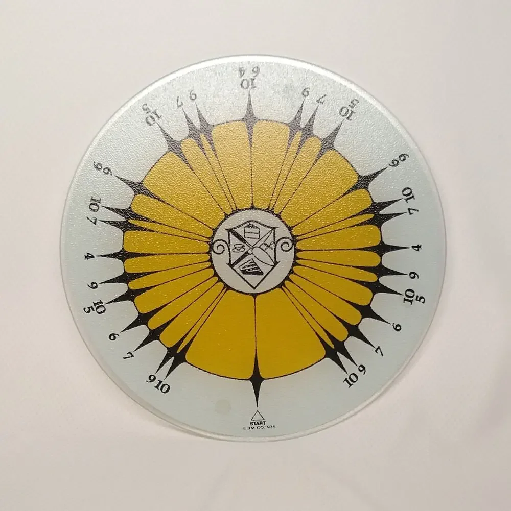 3M Glass Pie Cake Cutting Guide Plate 1975 Vintage Kitchen Yellow Black 12